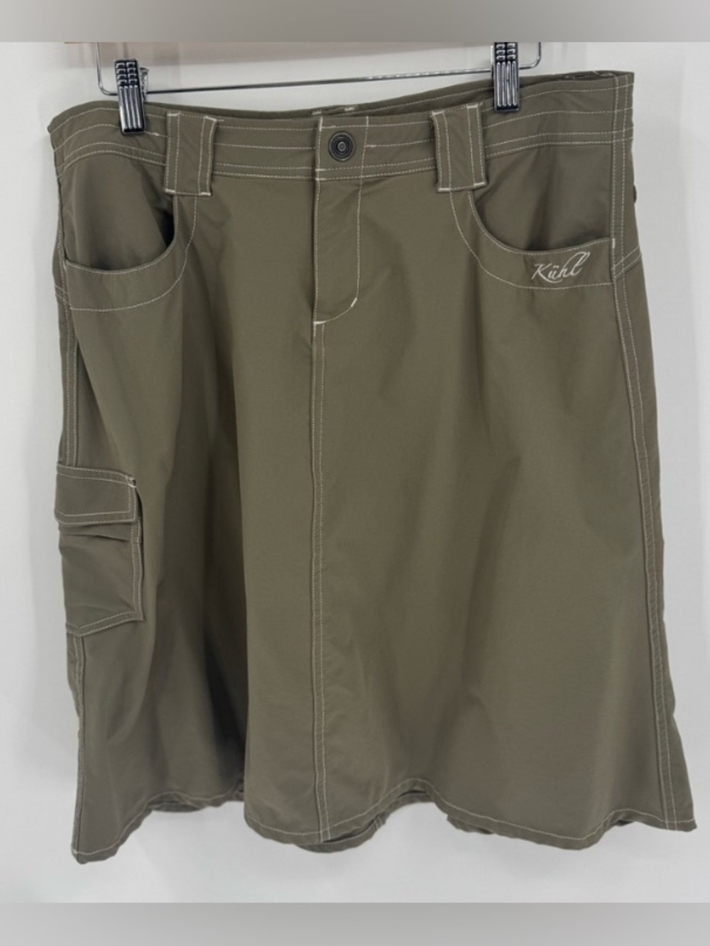 Kuhl Women's Khaki Olive Cargo Hiking A-Line Skirt Pockets Nylon/Spandex Size 12